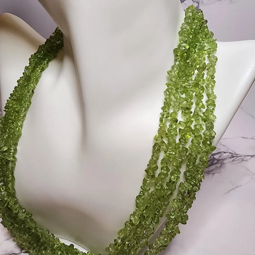Multistrand Light Green Peridot Chip Necklace